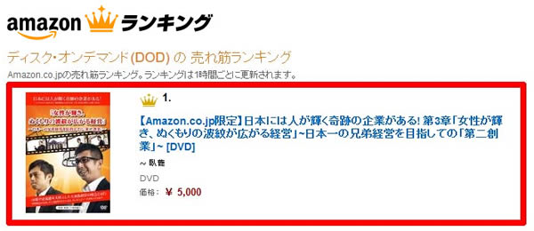 日本には人が輝く奇跡の企業がある! 第3章「女性が輝き、ぬくもりの波紋が広がる経営」～日本一の兄弟経営を目指しての「第二創業」～が、
AmazonのDODの売れ筋ランキングで１位を獲得！